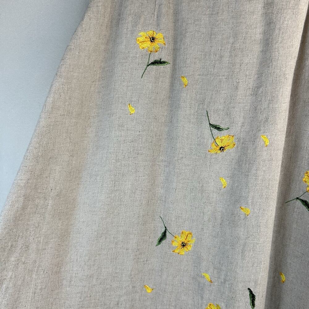 VTG National Wildlife Federation Linen Blend Skirt Yellow Floral Embroidered M - Picture 9 of 14